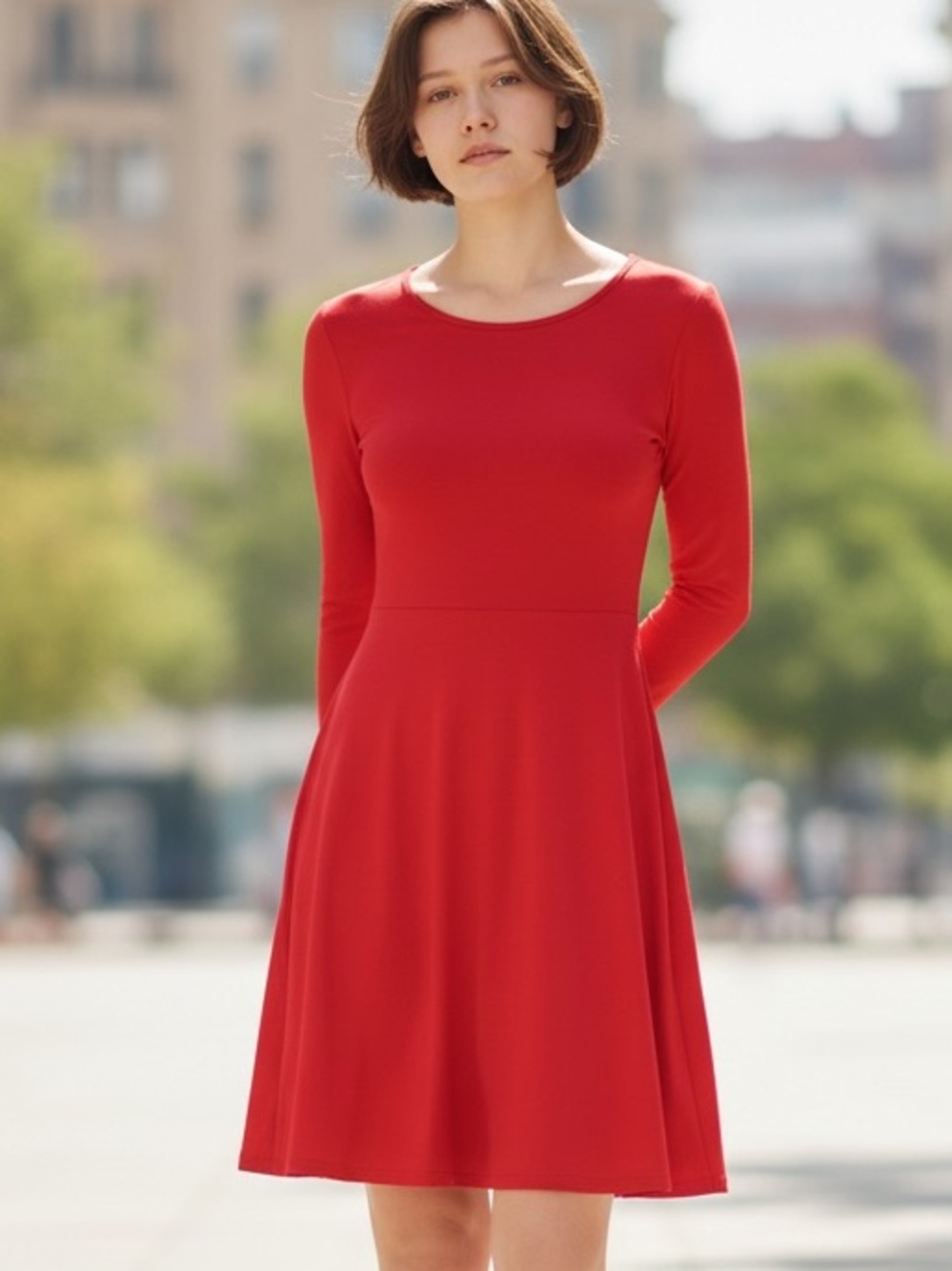 NWOT Red Long Sleeve Fit & Flare Skater Dress | Classic Minimalist Style L